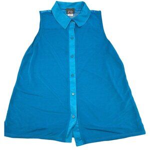 dots sleeveless shirt sheer collar polyester button down lace blue small READ